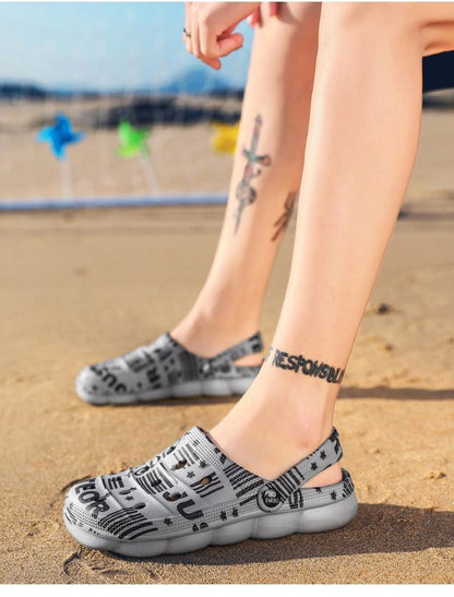 Stevvex men's casual gray graphic-print sandals pair with slip-on design and anti-slip sole on Tampa Home & Garden Store