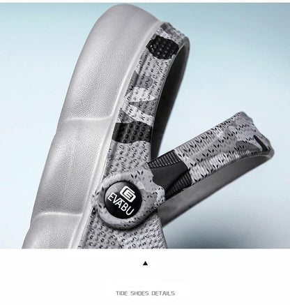 Men's camo slip-on sandal by Stevvex with grey sole and adjustable strap EVABU dial on Tampa Home & Garden Store