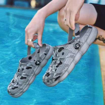 Stevvex camo water sandals pair slip-on with back strap on Tampa Home & Garden Store