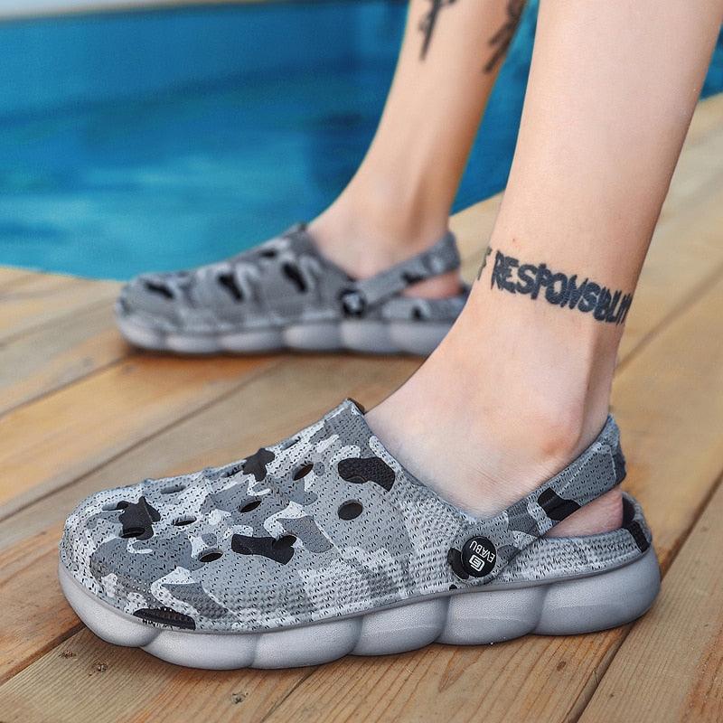Stevvex men's camouflage water sandals with cushioned sole and back strap slip-on anti-skid footwear on Tampa Home & Garden Store