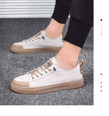 Men's white canvas sneakers Stevvex with beige toe cap and beige sole on Tampa Home & Garden Store
