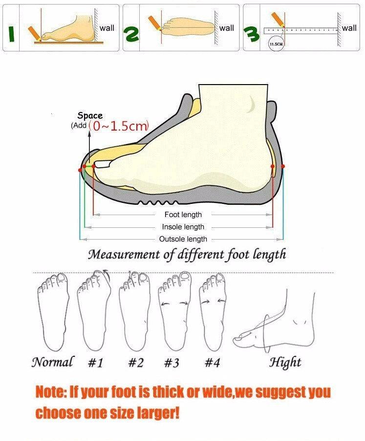 Stevvex men's canvas sneakers sizing guide featuring foot-length measurement diagrams on Tampa Home & Garden Store