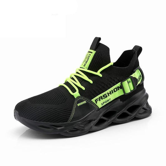 Stevvex sneakers lightweight black mesh upper neon lime accents slip-on casual sport shoes on Tampa Home & Garden Store