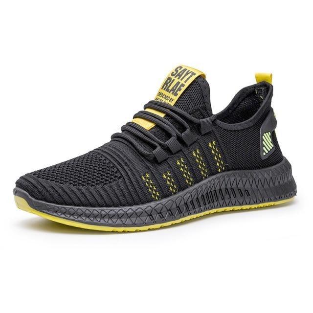 Stevvex men's breathable mesh sneakers with black upper and yellow sole for casual training on Tampa Home & Garden Store
