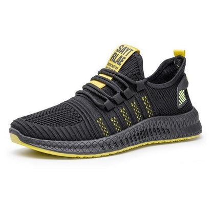 Stevvex men's breathable mesh sneakers with black upper and yellow sole for casual training on Tampa Home & Garden Store