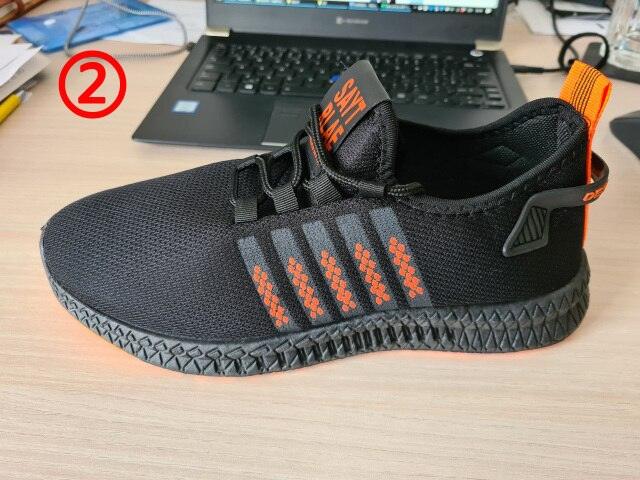 Stevvex men's sneakers black mesh upper, orange sole, lightweight non-slip on Tampa Home & Garden Store