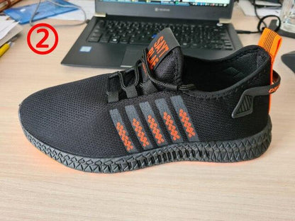 Stevvex men's sneakers black mesh upper, orange sole, lightweight non-slip on Tampa Home & Garden Store