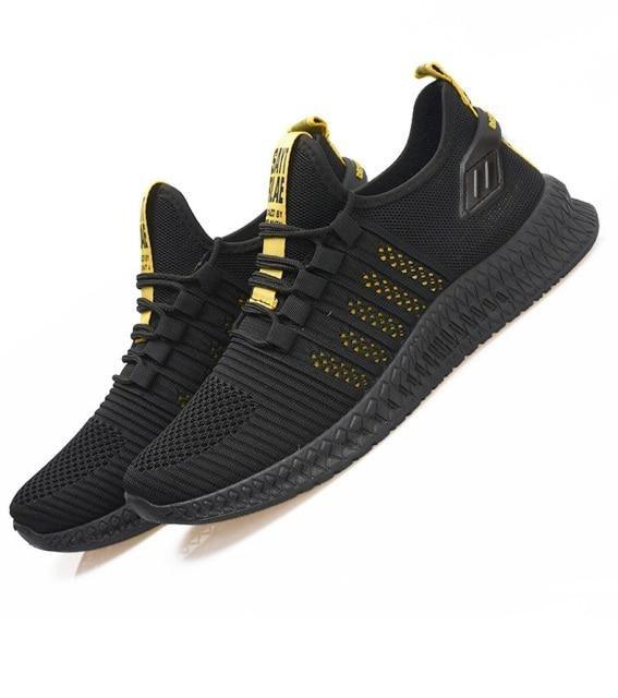 Stevvex men's sneakers pair with breathable black mesh, orange sole, lightweight trainers on Tampa Home & Garden Store
