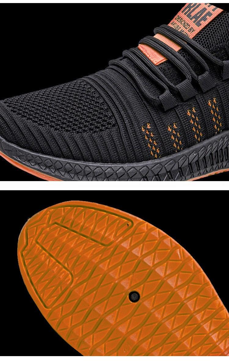 Stevvex ST85SH4001MVD sneakers, black mesh upper with orange sole and laces; dual-view on Tampa Home & Garden Store