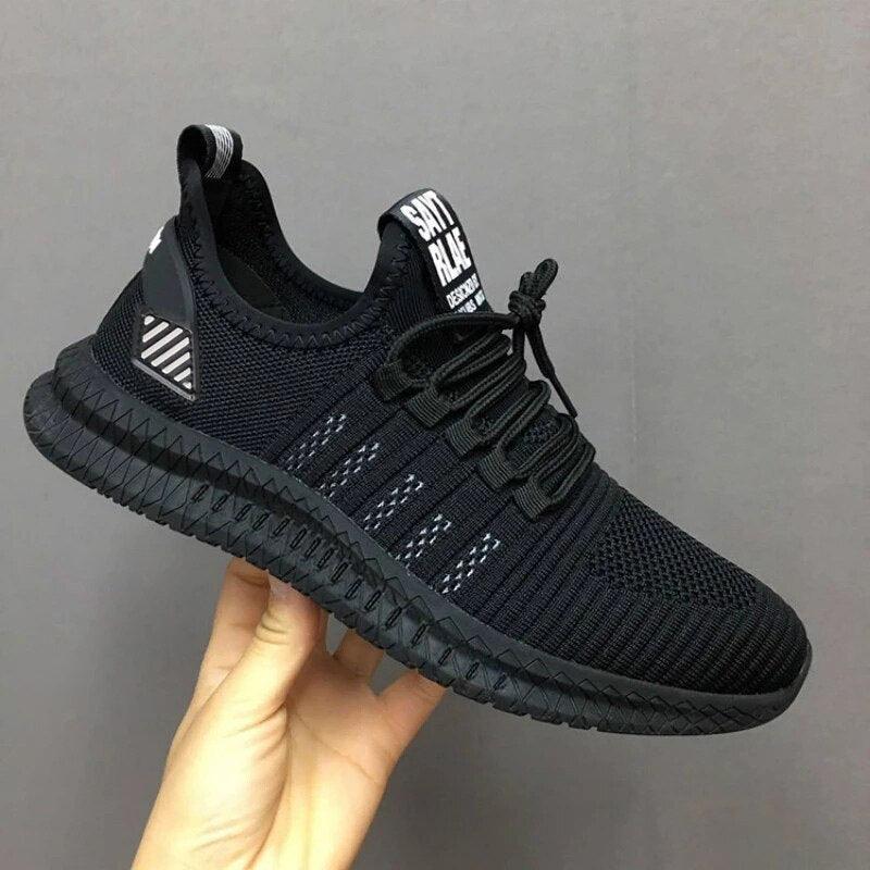 Men's fashion sneakers black mesh upper Stevvex trainers with black sole on Tampa Home & Garden Store