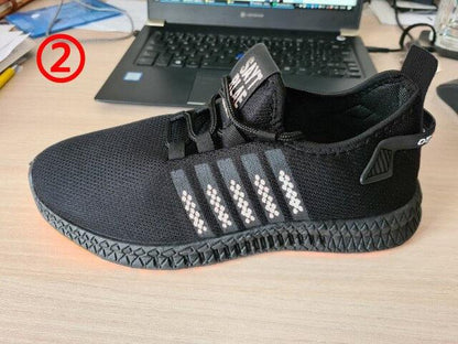 Sneakers Stevvex black mesh with orange sole, breathable trainer, non-slip outsole on Tampa Home & Garden Store