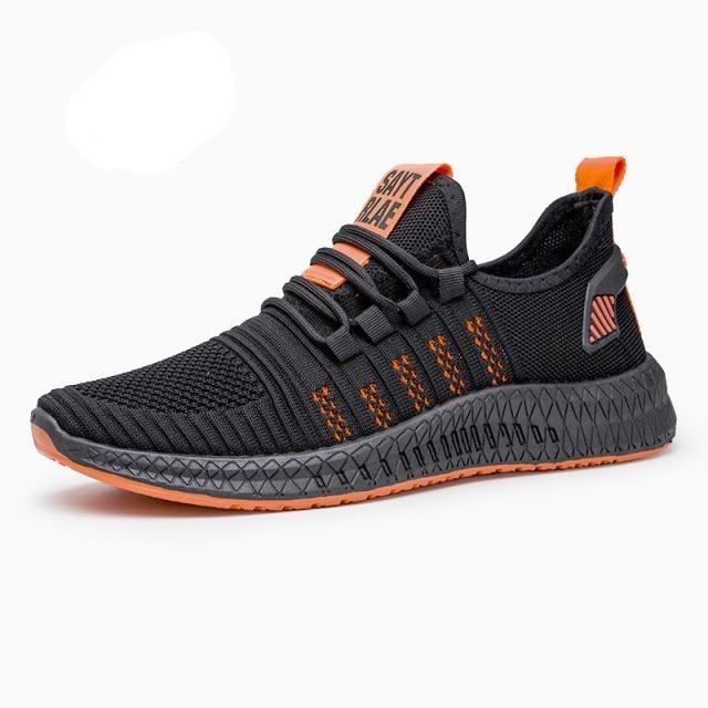 Stevvex men's fashion sneakers breathable black mesh with orange sole lightweight non-slip on Tampa Home & Garden Store