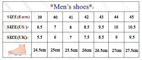 Men Canvas Sneakers Stevvex size chart with euro, US and UK sizes and foot length in cm on Tampa Home & Garden Store