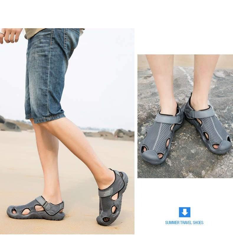 Stevvex Men Sandals grey breathable mesh with strap beach shoes on Tampa Home & Garden Store