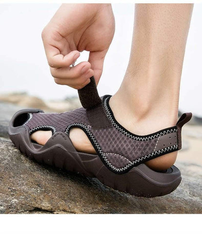 Stevvex men flip flops sandal brown breathable mesh, adjustable strap, rugged sole on Tampa Home & Garden Store