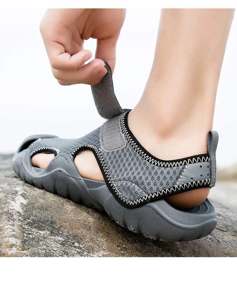 Stevvex men's sandals with gray breathable mesh upper, adjustable strap and chunky sole on Tampa Home & Garden Store