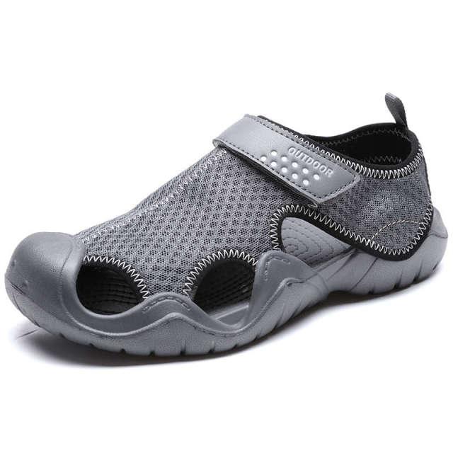 Stevvex men's breathable mesh sandals with closed toe gray slip-on sandals and rugged sole on Tampa Home & Garden Store