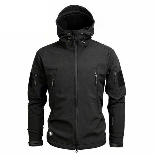Men's Stevvex black windbreaker jacket with hood and zip pockets on Tampa Home & Garden Store