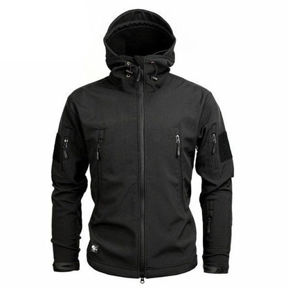 Men's Stevvex black windbreaker jacket with hood and zip pockets on Tampa Home & Garden Store