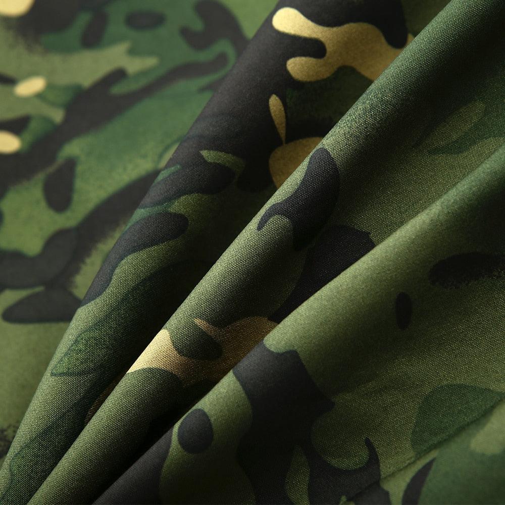 Men's green camouflage windbreaker Stevvex fabric close-up on Tampa Home & Garden Store