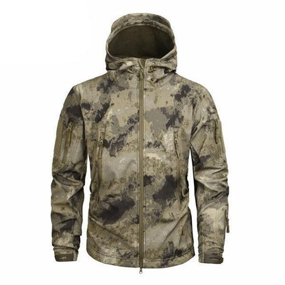 Stevvex men's woodland camo windbreaker with hood, lightweight water-resistant jacket on Tampa Home & Garden Store