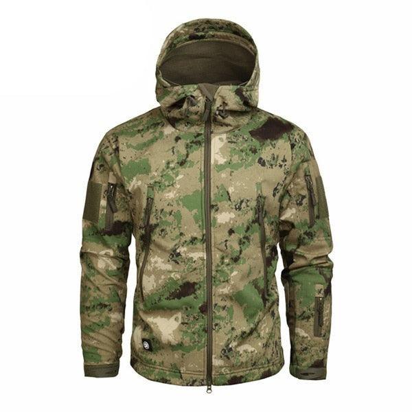 Men's green autumn camouflage windbreaker jacket with hood, lightweight water-resistant on Tampa Home & Garden Store