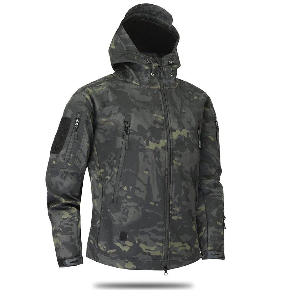 Men's Stevvex camouflage windbreaker with hood, front zipper, water-resistant, green camo jacket on Tampa Home & Garden Store