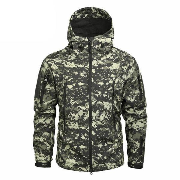 Stevvex men's camouflage windbreaker jacket with hood, green digital camo, water-resistant on Tampa Home & Garden Store