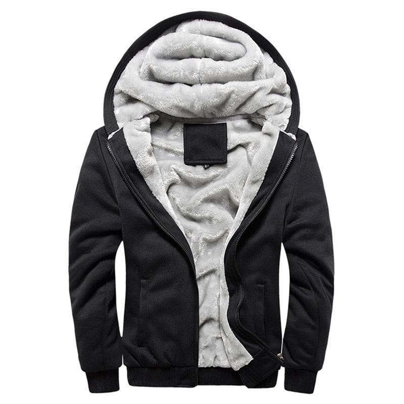 Men's black fleece-lined hooded windbreaker by Stevvex full-zip jacket on Tampa Home & Garden Store