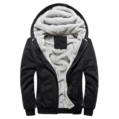Men's black fleece-lined hooded windbreaker by Stevvex full-zip jacket on Tampa Home & Garden Store