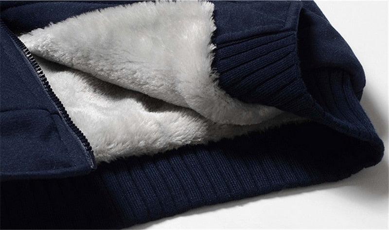 Men's navy Stevvex fleece hoodie windbreaker with white sherpa lining, zip front, ribbed cuffs on Tampa Home & Garden Store