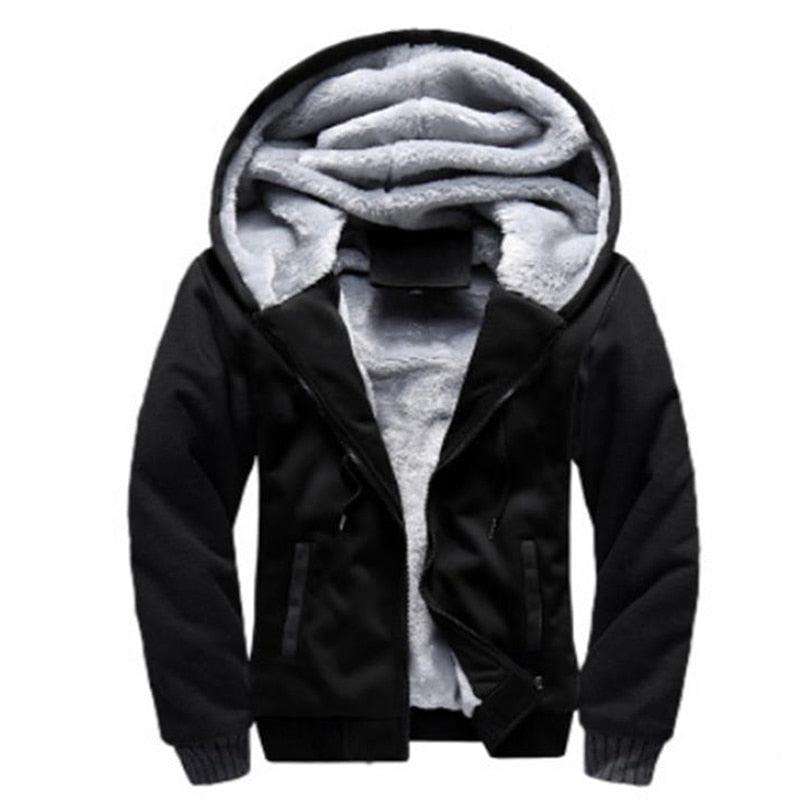 Stevvex men's black hooded jacket with gray fleece lining, windbreaker style on Tampa Home & Garden Store