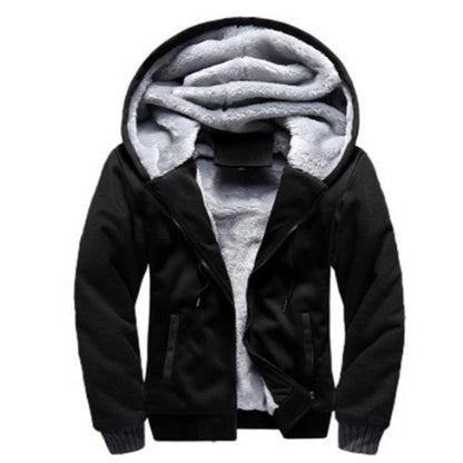 Stevvex men's black hooded jacket with gray fleece lining, windbreaker style on Tampa Home & Garden Store