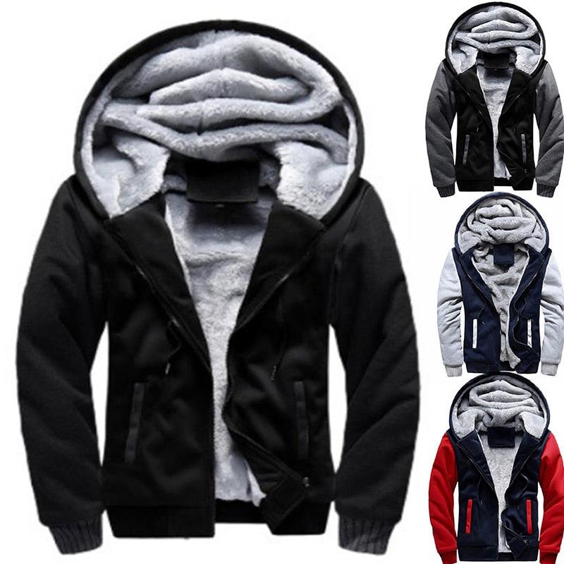 Men's hooded fleece jacket with plush sherpa lining, black zip-front style; variants shown on Tampa Home & Garden Store