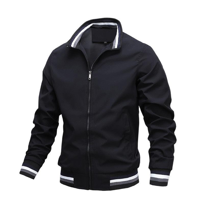 Men's lightweight windbreaker jacket navy blue with white striped cuffs, Stevvex rain coat on Tampa Home & Garden Store