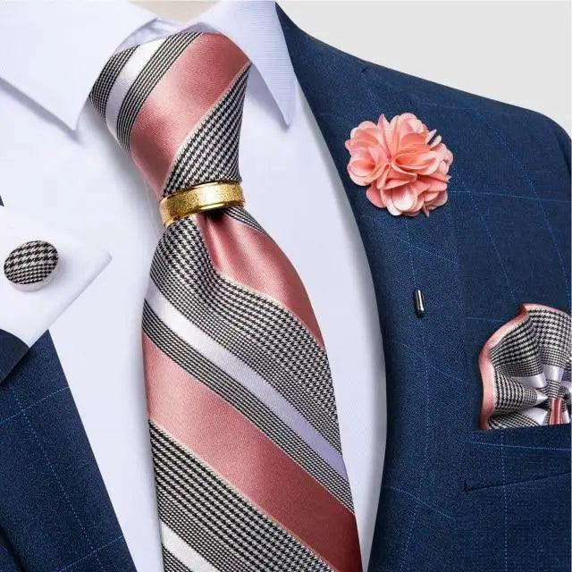 Stevvex men's luxury red silk necktie and matching cufflinks set with diagonal stripes on Tampa Home & Garden Store