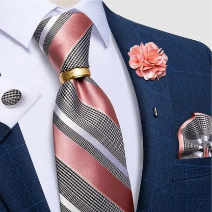 Stevvex men's luxury red silk necktie and matching cufflinks set with diagonal stripes on Tampa Home & Garden Store
