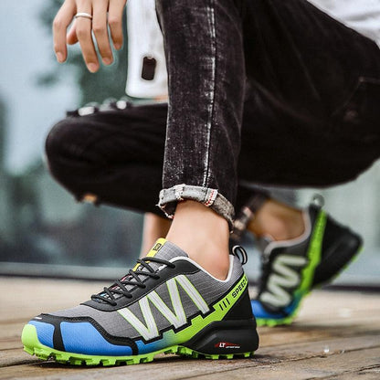 Men running sneakers gray neon lime green blue accents Stevvex breathable athletic shoes on Tampa Home & Garden Store