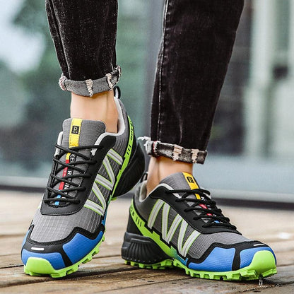 Stevvex athletic sneakers grey mesh upper with neon green accents and blue toe cap on Tampa Home & Garden Store