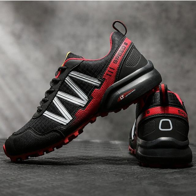Stevvex men's athletic running sneakers black red breathable anti-slip lightweight pair on Tampa Home & Garden Store