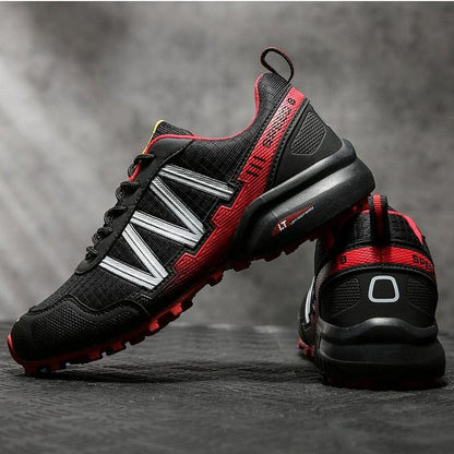 Stevvex men's athletic running sneakers black red breathable anti-slip lightweight pair on Tampa Home & Garden Store