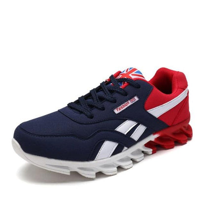 Stevvex Men Running Sneakers navy blue red white athletic shoes with Union Jack tongue flag on Tampa Home & Garden Store