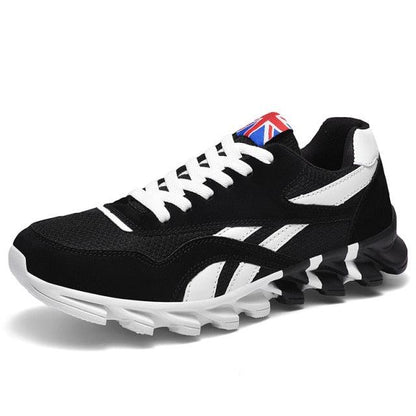 Men Running Spring Black Sneakers Stevvex with white stripes, breathable mesh, chunky sole on Tampa Home & Garden Store