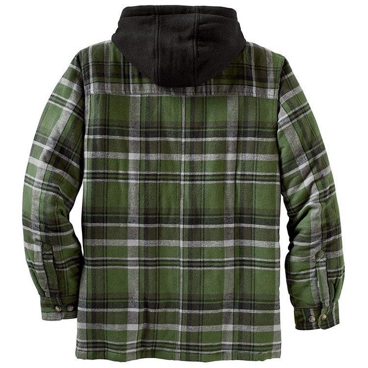 Men's green plaid hooded shirt jacket with long sleeves by Stevvex on Tampa Home & Garden Store