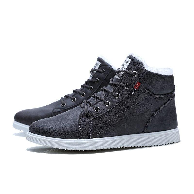 Stevvex men's black winter boots high-top cotton leather with plush lining white sole pair on Tampa Home & Garden Store