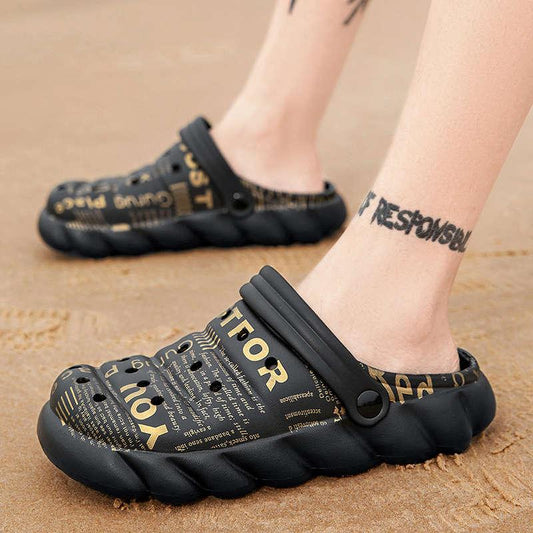 Stevvex men's black rubber sandals pair with adjustable strap and chunky ridged sole on Tampa Home & Garden Store