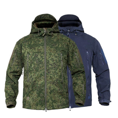 Stevvex men's camouflage jackets in green camo and navy blue; hooded windbreakers with zip pockets on Tampa Home & Garden Store