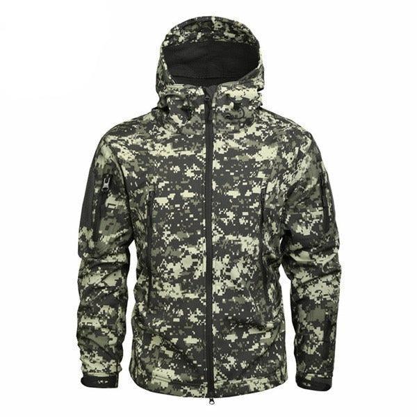 Men's camouflage tactical jacket Stevvex, green digital camo, hooded water resistant windbreaker on Tampa Home & Garden Store
