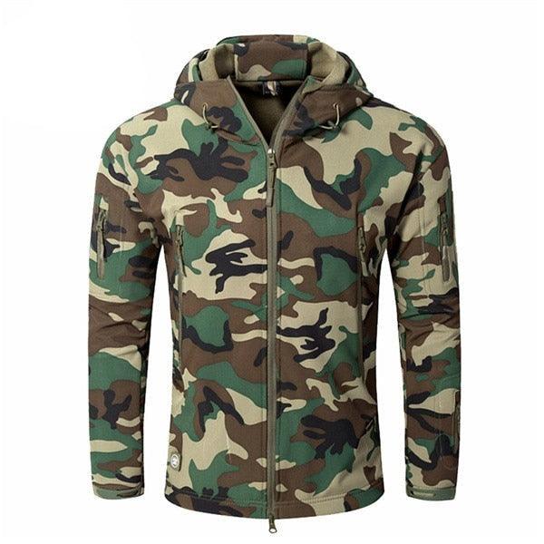 Men's camouflage hooded windbreaker Stevvex, green camo, water resistant front zipper on Tampa Home & Garden Store