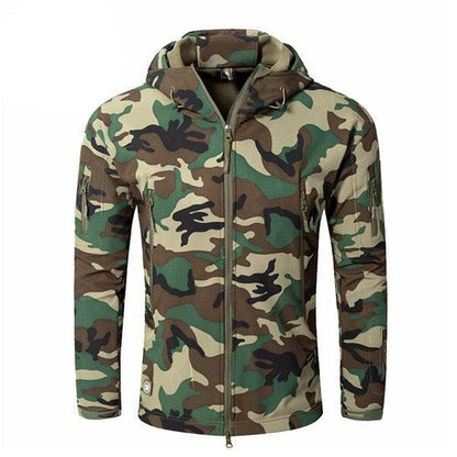 Men's camouflage hooded windbreaker Stevvex, green camo, water resistant front zipper on Tampa Home & Garden Store